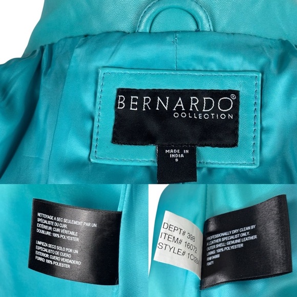 BERNARDO Y2K TEAL OVERSIZE LEATHER BUTTON DOWN BLAZER JACKET CAR COAT - Picture 16 of 16